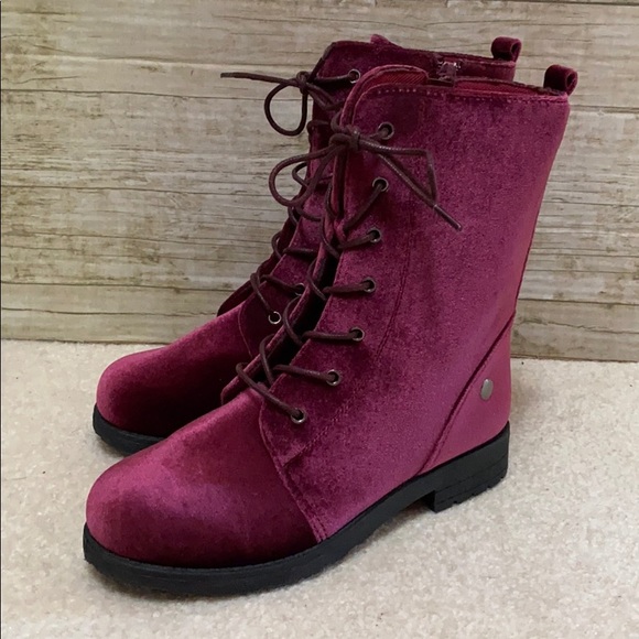 purple velvet combat boots
